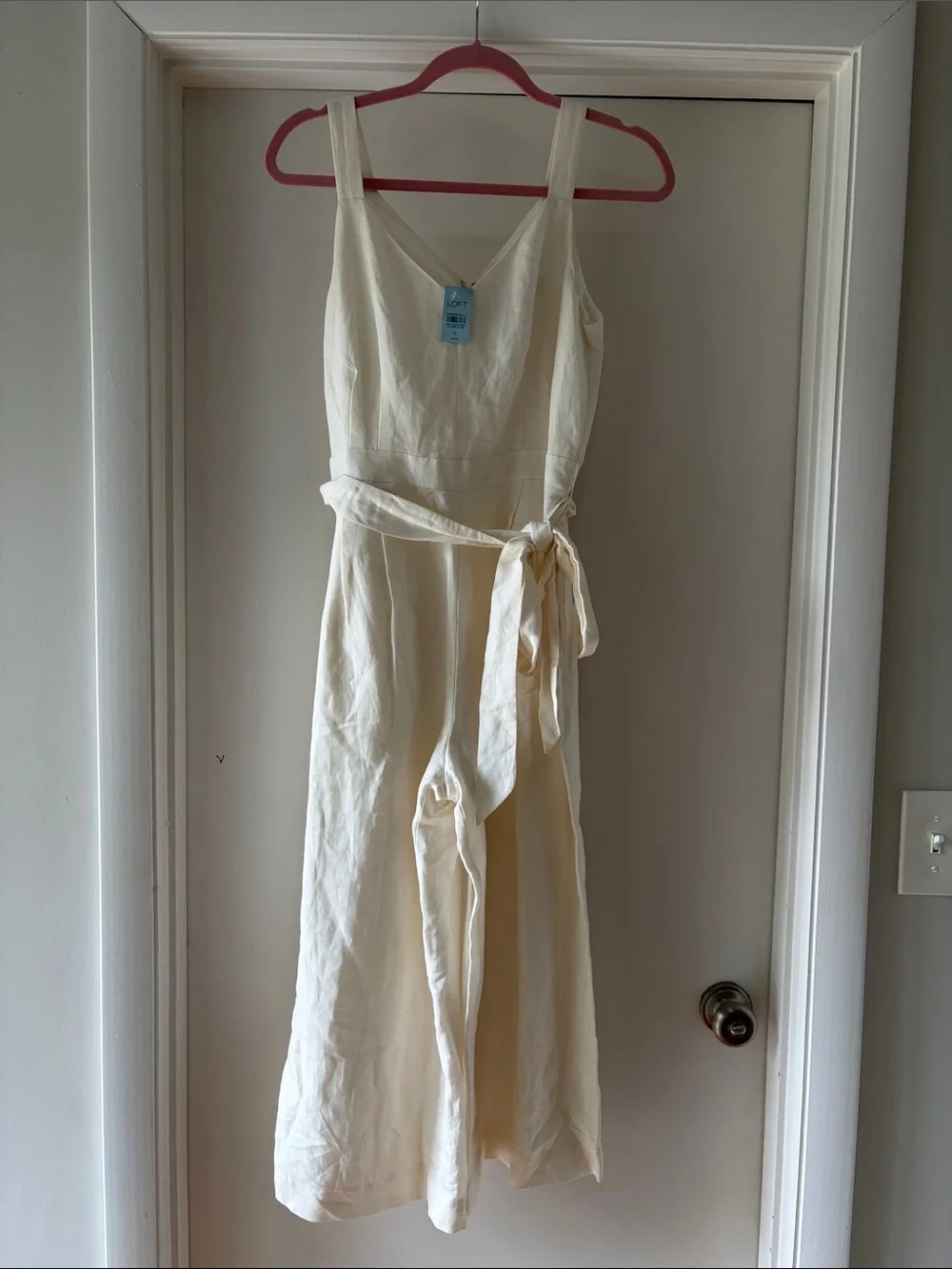 LOFT Cream Sleeveless V-Neck Tie-Waist Jumpsuit - Picture 1 of 1